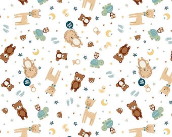 Riley Blake Designs Baby Boy Animals White (sold by the Half Yard) | Baby Boy Fabric | Little Boy | C16761 | Lori Whitlock | Baby Animals