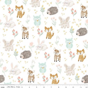 Flannel It's a Girl Main White (sold by the Half Yard) | Baby Girl Flannel Fabric | Little Girl | F13905 | Echo Park | Cute Baby Animals |