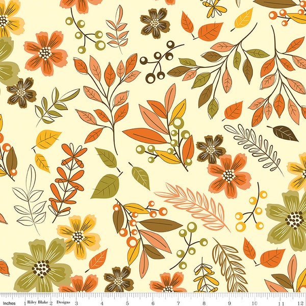 Riley Blake Designs Awesome Autumn Main Cream Cotton Fabric (sold by the 1/2 Yard)| Fall Fabric | Fall Leaves | Sandy Gervais | Thanksgiving