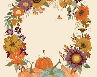 Riley Blake The Awe of Autumn Fall Panel | 35.5" x 43" Panel | Fall Wreath Fabric Panel | Autumn Fabric Panel | Quilt Panel | Pumpkins