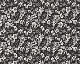 Riley Blake Designs Ink & Ivory Floral Cotton Quilting Fabric (sold by the Half Yard) | Flowers | C16911 | Black and White | Leaves