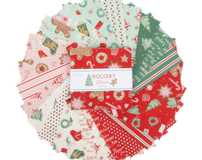 Kelsey Carlson Charming Christmas Charm Pack - 42 Pre-Cut 5-Inch Fabric Squares, Riley Blake Designs, 100% Cotton For Quilting