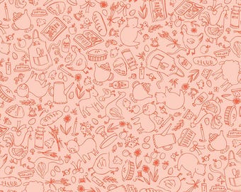 Lil' Farm Friends Farm Outlines Pink Cotton Fabric by Riley Blake Designs (sold by the 1/2 Yard) | Chickens | Farm | Sheep | Pig | C17942