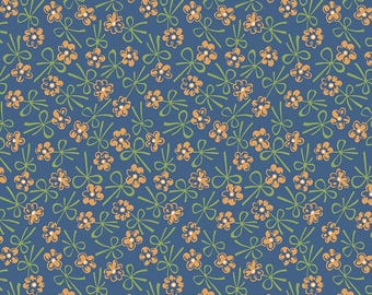 Three Yards Lori Holt Farmer's Daughter Back Bonnet Denim Wide Back Fabric | Lori Holt Wide Back | 108 in Wide | Bows | WB17199 | Flowers