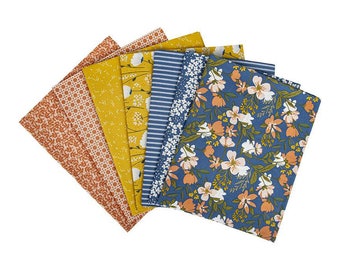 With a Flourish Fabric Line 7 Yards Total | With a Flourish Collection by Simple Simon | Navy and Yellow | Christmas Gift for Quilter |