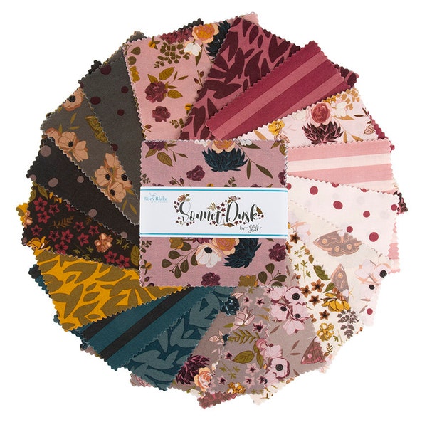 Riley Blake Sonnet Dusk 5" Stacker Bundle, Riley Blake Sonnet Dusk Charm Pack, 42 Piece Precut Floral Pack, Pre Cut Fabric Squares, 5 Inches