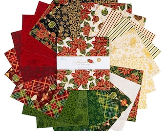 Riley Blake Designs Poinsettias at Christmas 10" Stacker | Winter Layer Cake | 10-17630-42 | Christmas Layer Cake | Christmas Precut