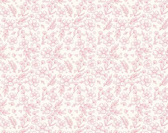 Sweet Pink Floral Cream (sold by the Half Yard) | Pink and White Fabric | Baby Girl | Pink Flowers and Leaves | C17411 | Riley Blake Designs