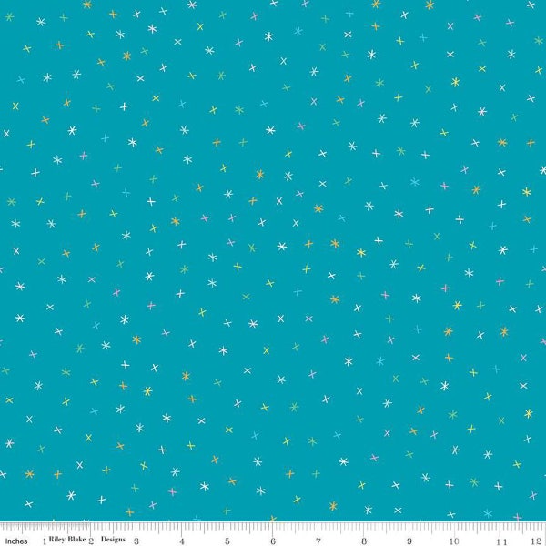 Riley Blake Designs Sunshine Blvd Sparkles Teal Cotton Fabric (sold by the 1/2 Yard) |  Amber Kemp-Gerstel of Damask Love | Teal Fabric