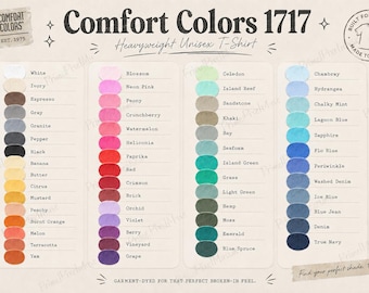 Comfort Colors 1717 カラーチャート PNG | Tシャツカラーパレット完全版 | PODおよびEtsy販売者向けカラーガイド | 即時ダウンロード