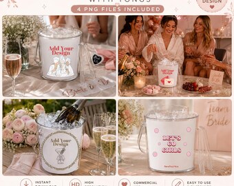 Ice Bucket with Tongs Mockup Bundle | Bachelorette Party Ice Bucket | 3 PNG Files | Bridal Shower Mockup | Wedding Drink Cooler Mockup