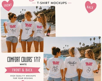 Bachelorette Party Comfort Colors 1717 White Mockup Bundle | Front & Back T-Shirt Mockups | Beach Bridesmaid Shirt Mockup | Wedding Party