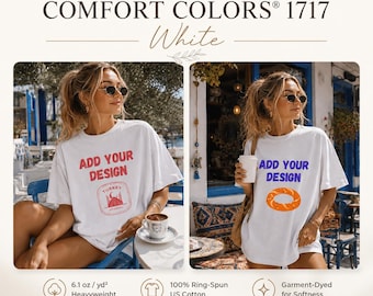 Maqueta de camiseta blanca Comfort Colors 1717 2 PNG | Maquetas de Turquía | Maqueta de camiseta extragrande | Camiseta de estilo de vida femenino | Café de viaje de verano