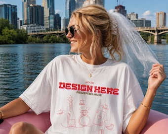 Bachelorette T-Shirt Mockup | Comfort Colors 1717 White Mockup | Bride to Be Shirt Mockup | Bridal Party Tee | PNG Mockup for Etsy & POD