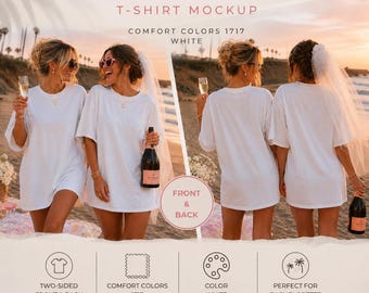 Bachelorette Party Shirt Mockup | Comfort Colors 1717 White Tee | Front and Back Beach Mockup | Bridesmaid Shirt Mockup PNG Etsy