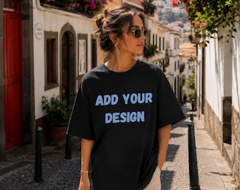 Maqueta de camiseta negra Comfort Colors 1717 | Maqueta de camiseta extragrande | Maqueta de estilo urbano para viajes | Descarga instantánea en PNG