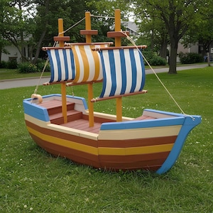 Charming Wooden Sail Boat Playhouse | Kids Backyard Pretend Play Ship | Handmade Solid Wood Nautical Play Structure