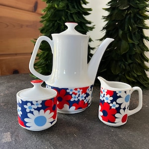 Vintage Mid Mod Coffee Set / Napcoware Teapot Set / Mid Century Modern Teapot with Sugar and Creamer Set/ Vintage Teapot Set / 70s Mod