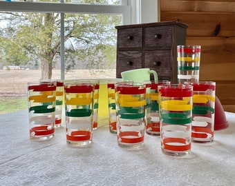 Vintage Striped Juice Glasses / Rainbow Stripped Juice Glasses / Unique Gift