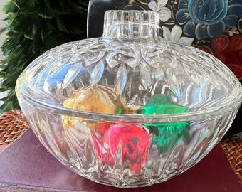 Lovely Clear Glass Candy Dish with Lid Pasari Made in Indonesia / Pressed Glass Clear Candy Dish / Hostess Gift