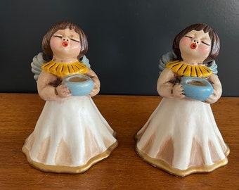 Bozner Engel Thun Angels Candleholders / Italian Pottery Angel Candle Holder/ Pair of Thun Angels