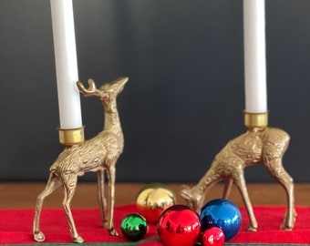 Brass Deer Candleholders / A Lovely Pair of Grazing Deer Candle Holders / Christmas Decor