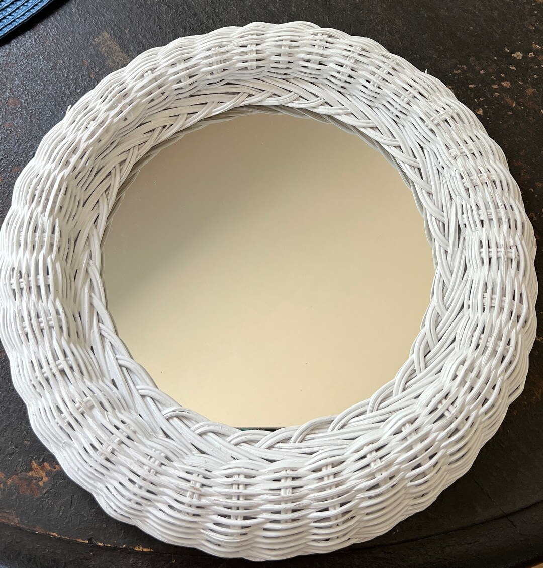 Vintage Wicker Mirror / Round Wicker Mirror / Small Round White Wicker Mirror Etsy