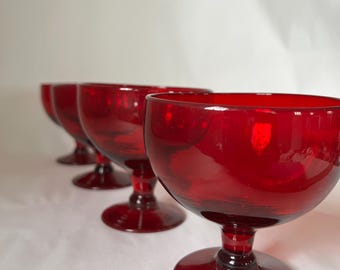 Ruby Red Glass Dessert Glasses / Small Compotes in Ruby Red Glass / Hand Blown Dessert Goblets