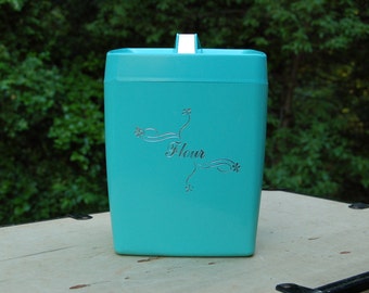 Mid Century Turquoise Flour Canister/Vintage Rectangle Teal Canister