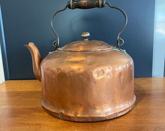 Antique Primitive Large Copper Kettle / Antique Copper Teapot / Rare Copper Farmhouse Decor / 19th Century Copper Kettle