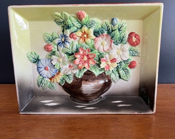 Vintage China Flower Wall Hanging / China Flowers Picture / Spring Decor