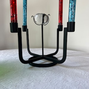 MCM Scandnavian Candle Holder / Ystad-Metall Brutalist Candleholder Made in Sweden / MCM Swedish Ystad-Metall with Clear Glass Orb