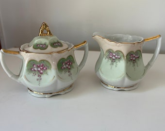 Lefton China Creamer and Sugar Dish with Lid / Hand Painted Lefton China Cream and Sugar Set / Holiday Serving Set / Lefton China 4245