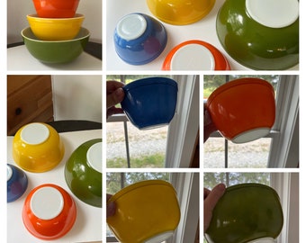 Vintage Pyrex Reverse Primary Bowl Set / Reverse Primary Pyrex Mixing Bowls / 401-Blue, 402-Orange, 403-Yellow, 404-Green Pyrex Bowls