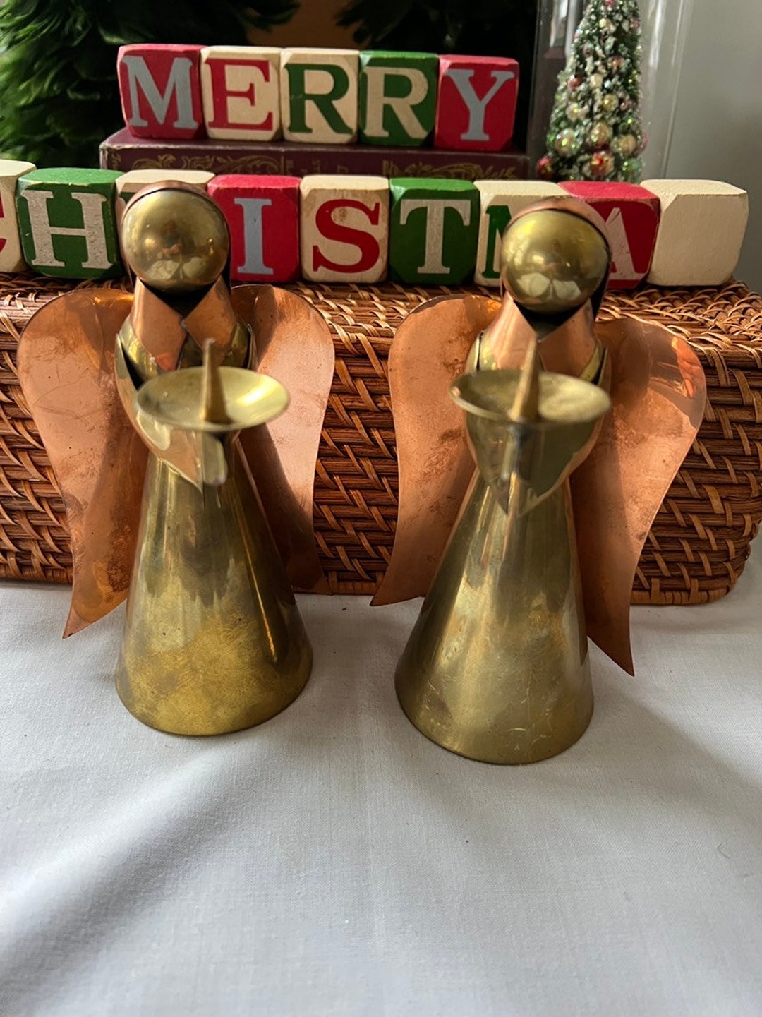 Brass and Copper Angel Candle Holders / Vintage Copper and Etsy