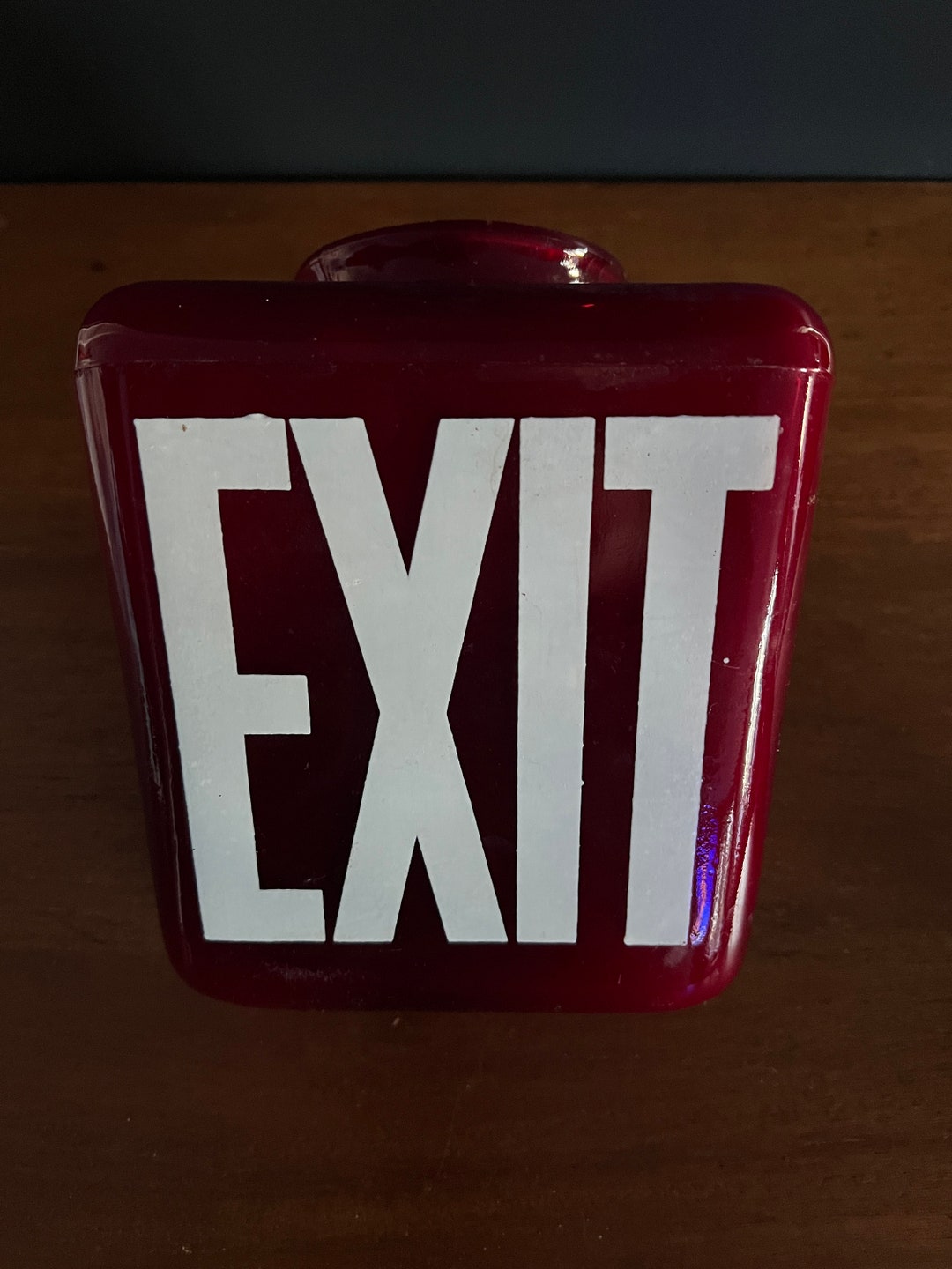 Vintage Glass Exit Sign Light Globe in Red Glass / Unique Mid Century