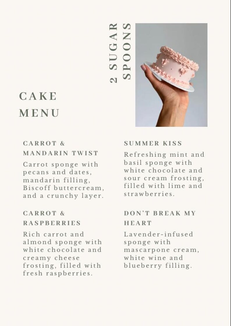 Editable Cake Menu Template - A4 Canva Bakery Menu (digital Download ...