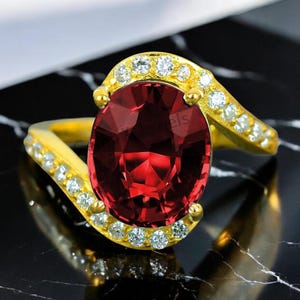 14k Gold Garnet Ring: Minimalist Oval Gemstone Engagement