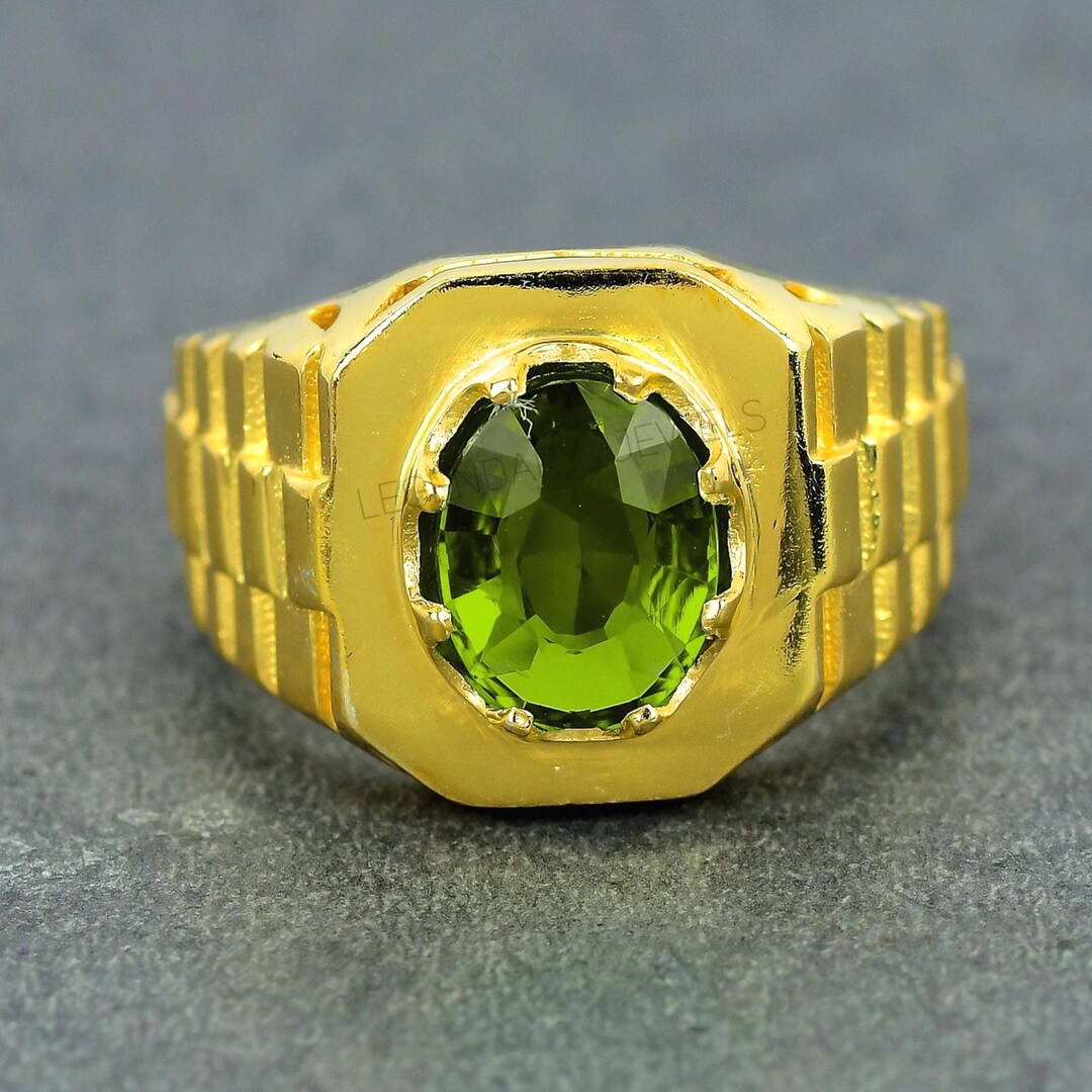 14K Gold Mens Ring, Gemstone Wedding Men Rings, 14K Gold Peridot Men — free download