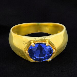 Natural Sapphire 14k Gold Ring: Art Deco September Birthstone