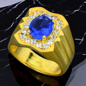 Blue Sapphire 14k Gold Ring: Art Deco September Birthstone