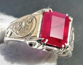 Natural Ruby Gemstone With 925 Sterling Silver Ring For Engagement Men's Ring