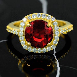 Romantic 14k Gold Garnet Ring | January Birthstone | Custom Handmade Jewelry for Women Engagement Wedding Gift Ring.