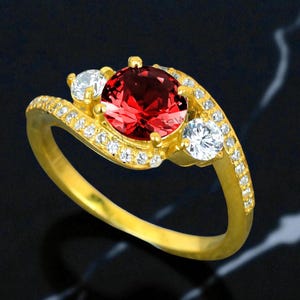14k Gold Garnet Ring | January Birthstone | Custom Handmade Jewelry for Women Engagement Wedding 14k Solid Yellow Gold Gift Ring.
