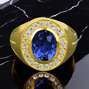 Blue Sapphire 14k Gold Ring: Vintage Art Deco September Birthstone