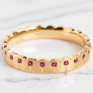 Vintage Scalloped Ruby Ring in 14k Gold | Minimalist Eternity Stacking Band | Anniversary-Gift | July-Birthday Jewelry