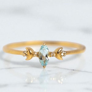 Aquamarine Dainty Ring, Gold Minimalist Ring, March Birthstone Ring, Sterling Silver Ring Thin Ring Delicate Ring Personalized Gift for Her