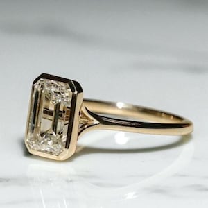 Emerald Cut Moissanite Ring: 925 Sterling Silver Bezel Set Solitaire Minimalist Bezel Set Engagement Ring, Modern Classic Wedding Jewelry