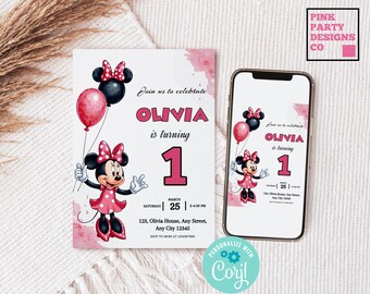 Editable Minnie Mouse Birthday Invitation, Pink Theme (Digital)