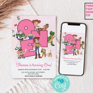 Girl Pink Toy Story Birthday Editable Invitation Template, Toy Story Pink Invite , Toy Story Birthday invite, Toy Story Invitation, Woody
